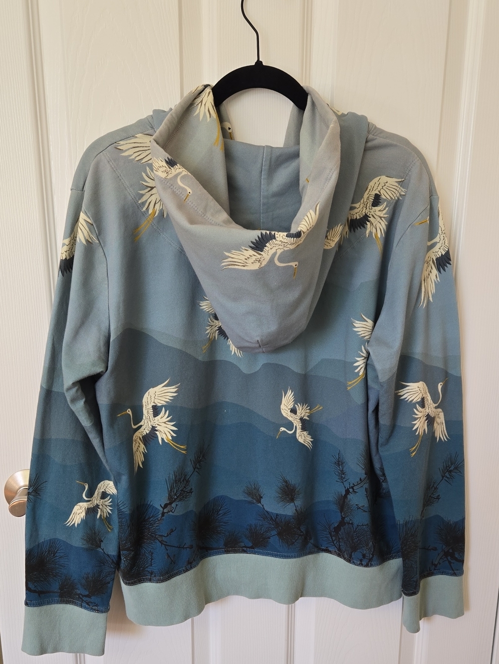 JOHNNY WAS Women's Ombre Blue Morning Dew Crane Zip Hoodie Sweatshirt   Sz Large